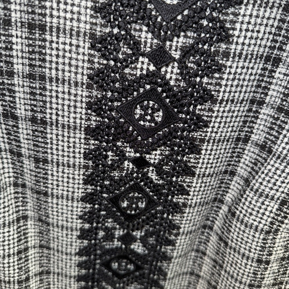 ELIZA J. TWEED DRESS Lace Accent Size 4 Black White Checked Women's Fringe Hem - Picture 5 of 10